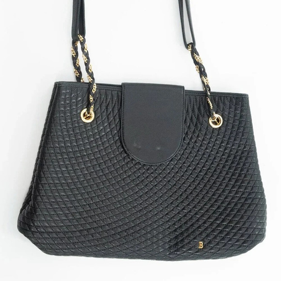 Bally Vintage Black Lamb Leather Shoulder Bag Made In Italy Diamond Quilted - Picture 10 of 12